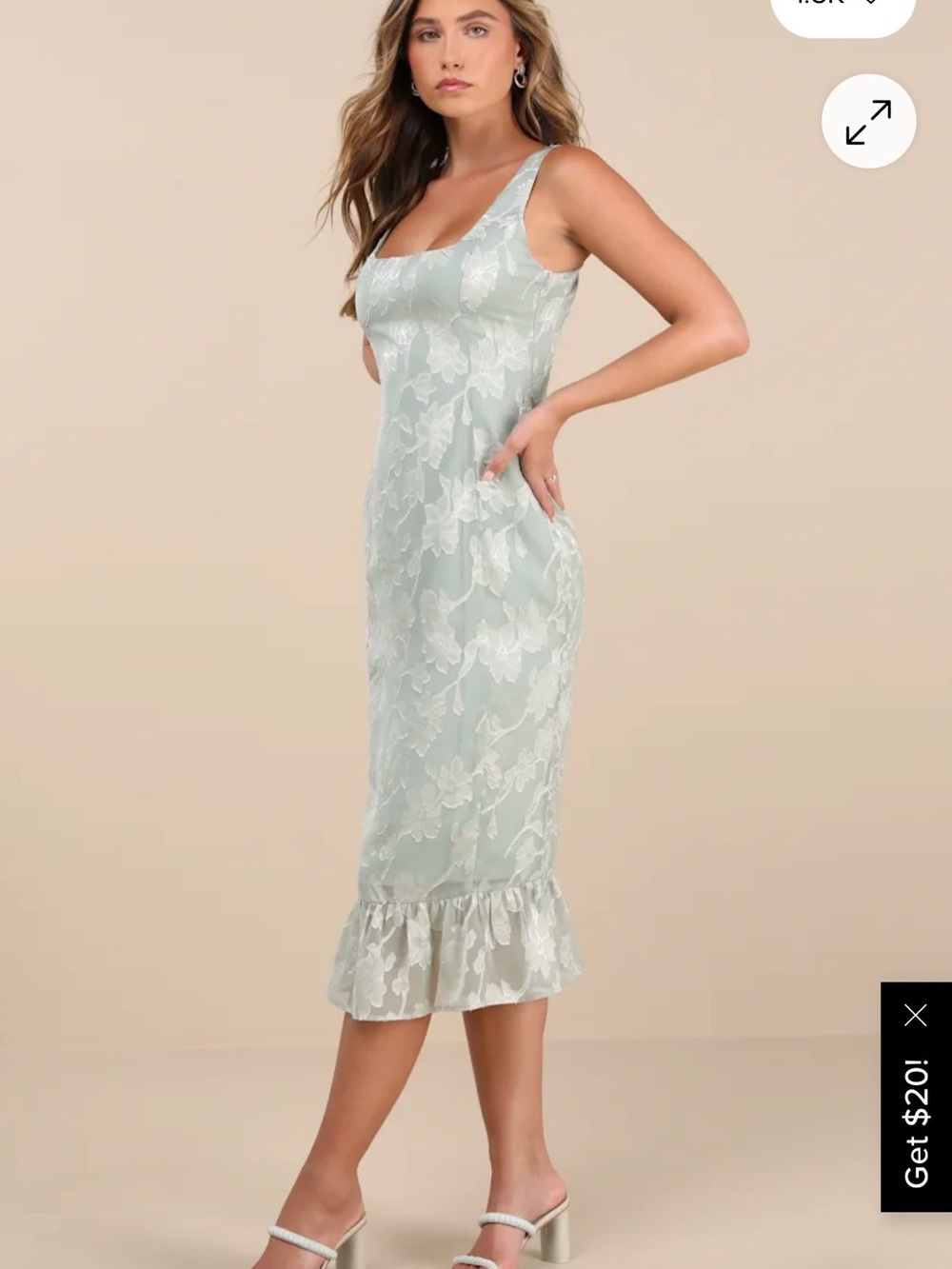 Elani Light Sage Sleeveless Trumpet Midi Dress in Sage Green